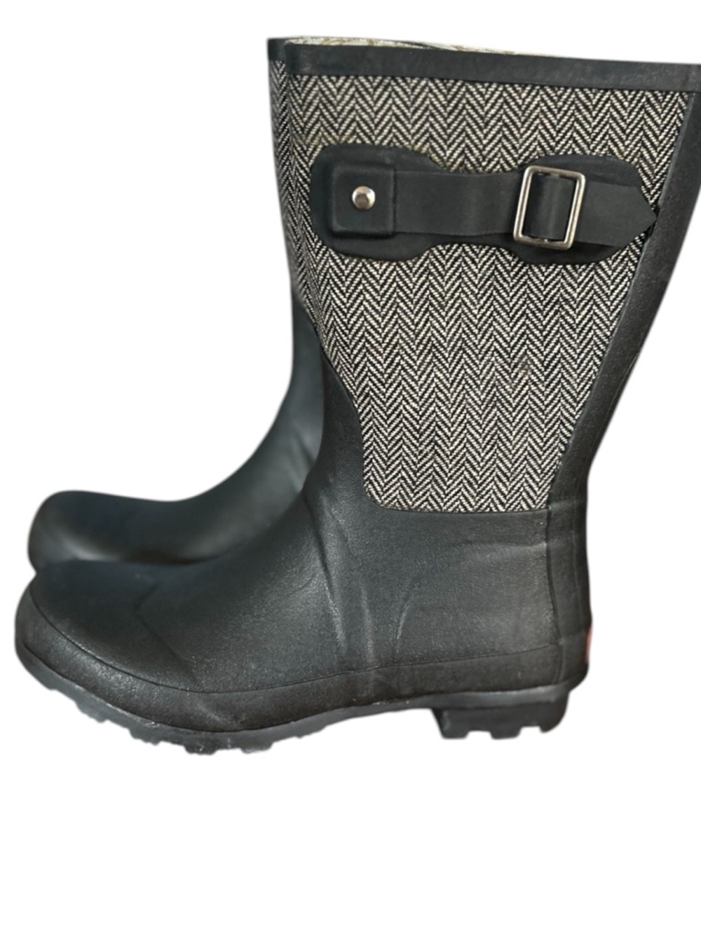 Chooka Women’s Size 6 Waterproof Rain Boots Black Herringbone Mid Calf